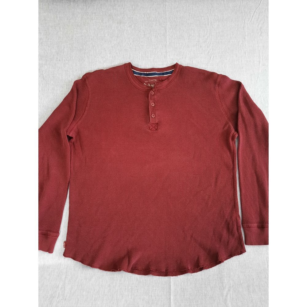 Levi's Men XL Herringbone Henley Round Neck Stretch‎ Sweater Maroon Red Cotton